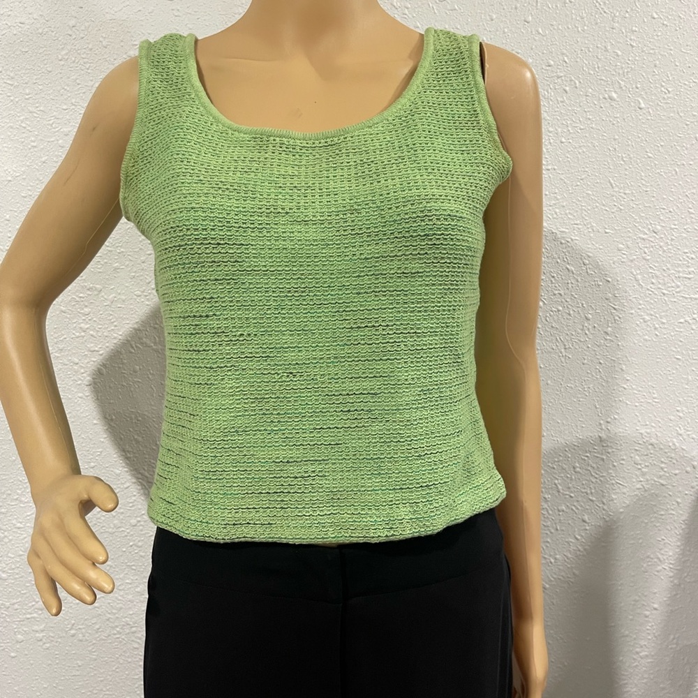 St. John Green Ribbed Crop Tank Top